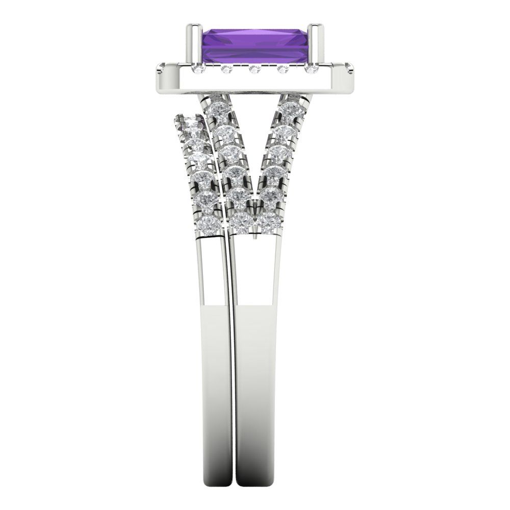 Pre-owned Pucci 1.60ct Emerald Cut Halo Amethyst Wedding Statement Bridal Set 14k White Gold In Purple
