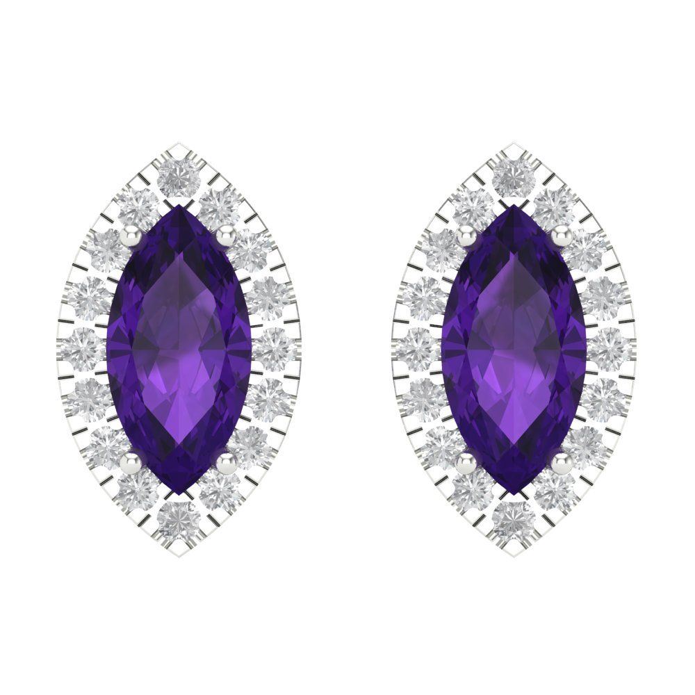 Pre-owned Pucci 3.64 Ct Mq Round Cut Halo Classic Stud Natural Amethyst Earrings 14k White Gold In Purple
