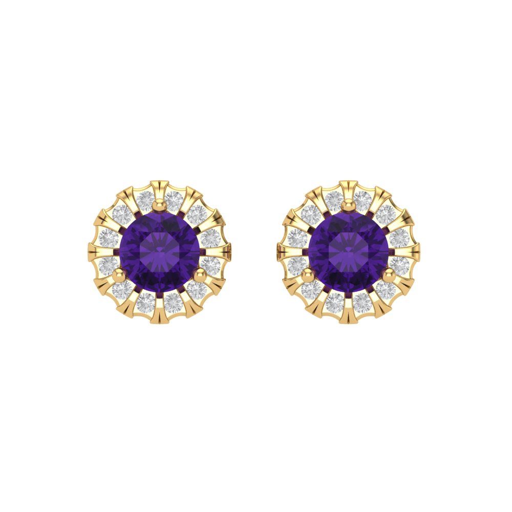 Pre-owned Pucci 3.45 Rd Cut Halo Classic Designer Stud Natural Amethyst Earrings 14k Yellow Gold