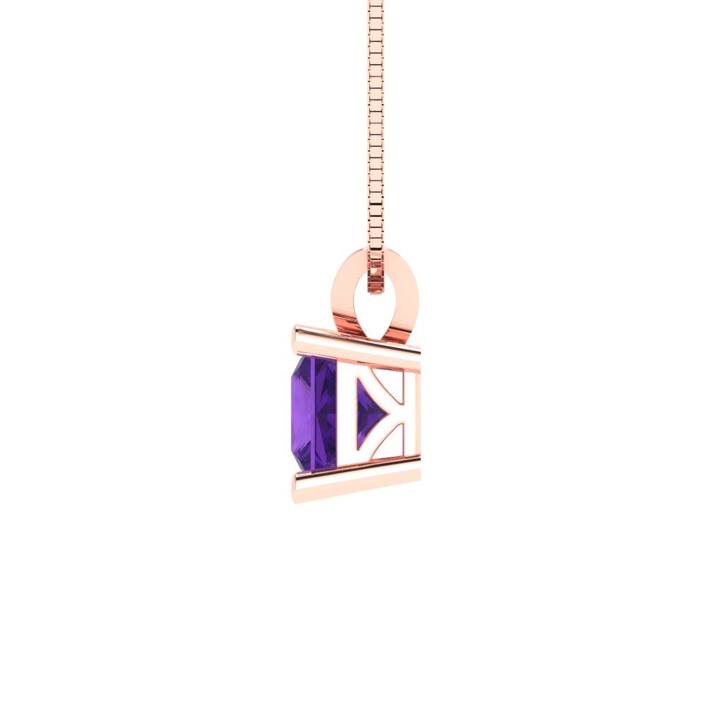 Pre-owned Pucci 2.50 Ct Princess Cut Vvs1 Real Amethyst Pendant Necklace 18" Chain 14k Pink Gold