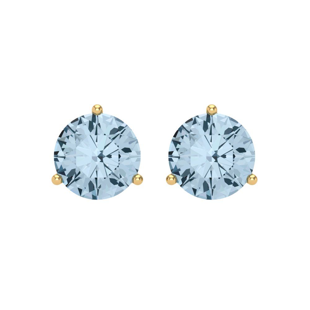 Pre-owned Pucci 4 Round Solitaire Classic Stud Martini Real Aquamarine Earrings 14k Yellow Gold In D