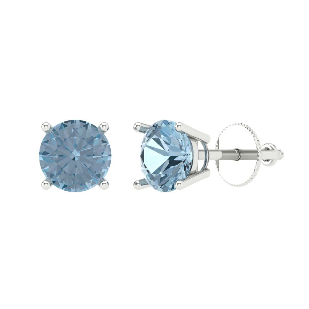 Details about  / 1 ct Round Solitaire Classic Stud Natural Aquamarine Earrings 14k Rose Pink Gold