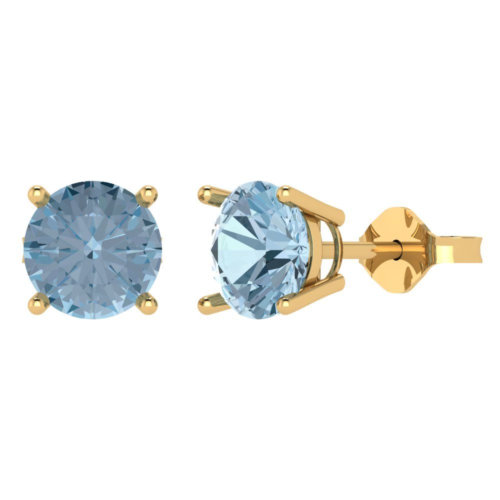 Details about   4 ct Round Solitaire Classic Stud Blue Topaz Earrings 14k Yellow Gold Push Back