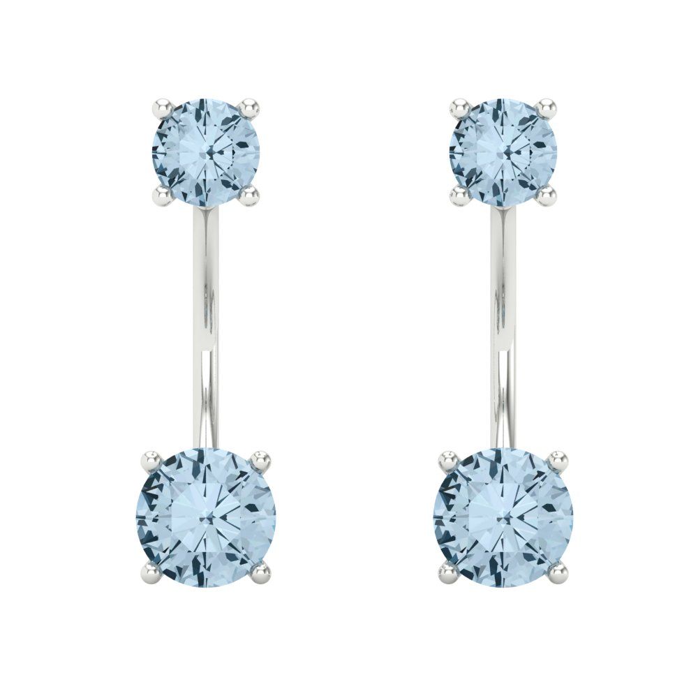Pre-owned Pucci 3.2 Dual Drop 2 Stone Round Cut Classic Blue Cz Earrings Solid 14k White Gold