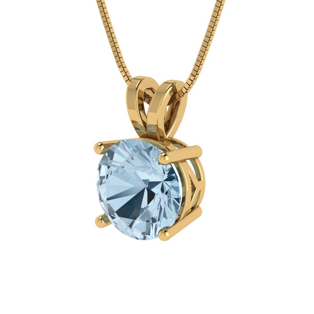 1.50 ct Round Cut London Blue Topaz Pendant Necklace 16" chain 14k Yellow Gold