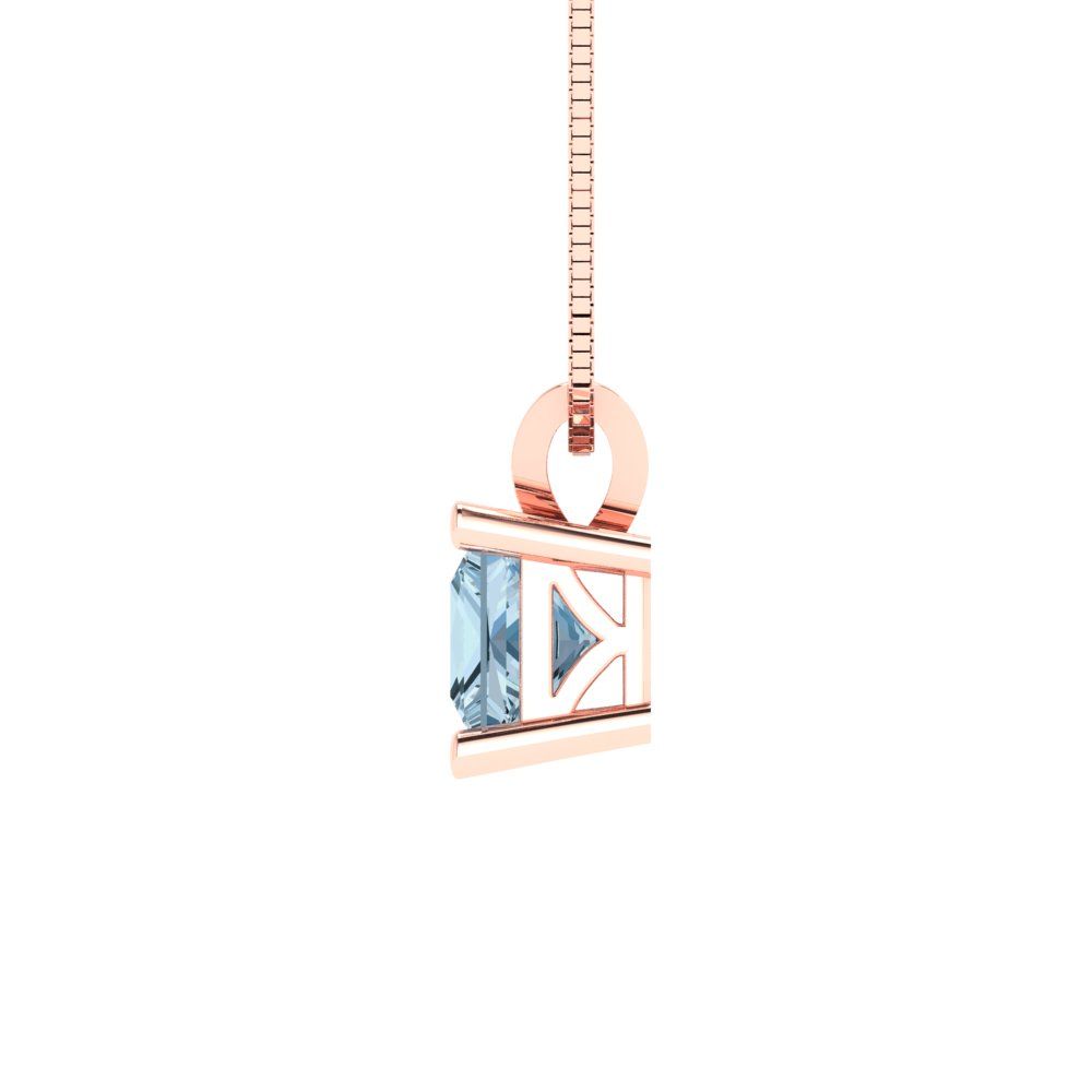 Pre-owned Pucci 3ct Princess Cut Sky Blue Topaz Pendant Necklace 16" Chain Real 14k Pink Gold