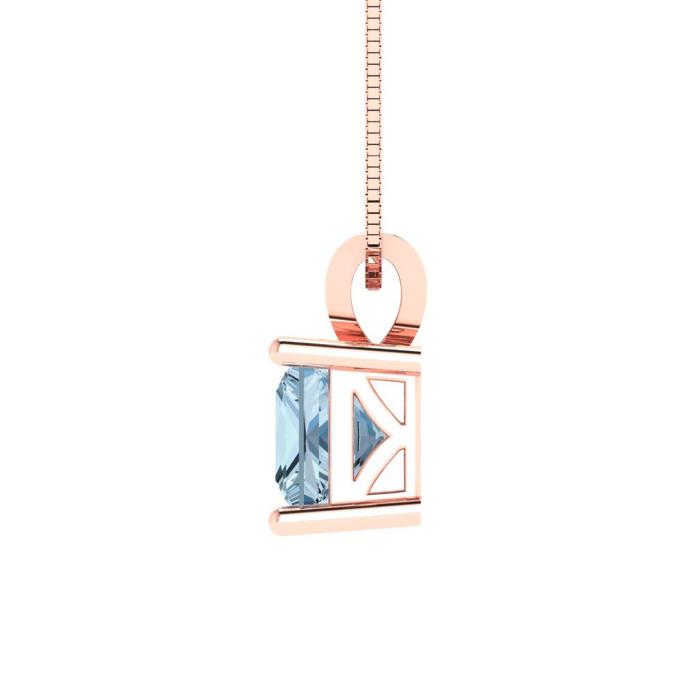 Pre-owned Pucci 3ct Princess Cut Sky Blue Topaz Pendant Necklace 18" Chain Real 14k Pink Gold
