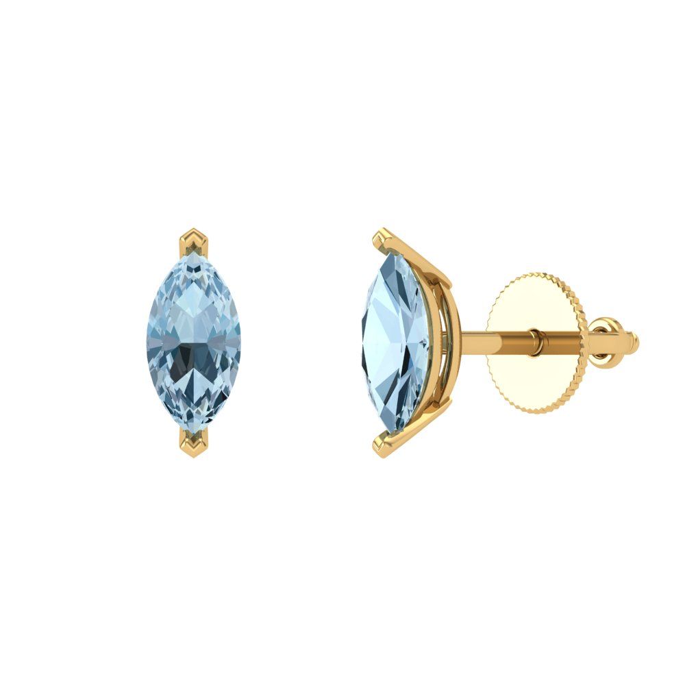 14k Yellow Gold Aquamarine Marquise Earrings