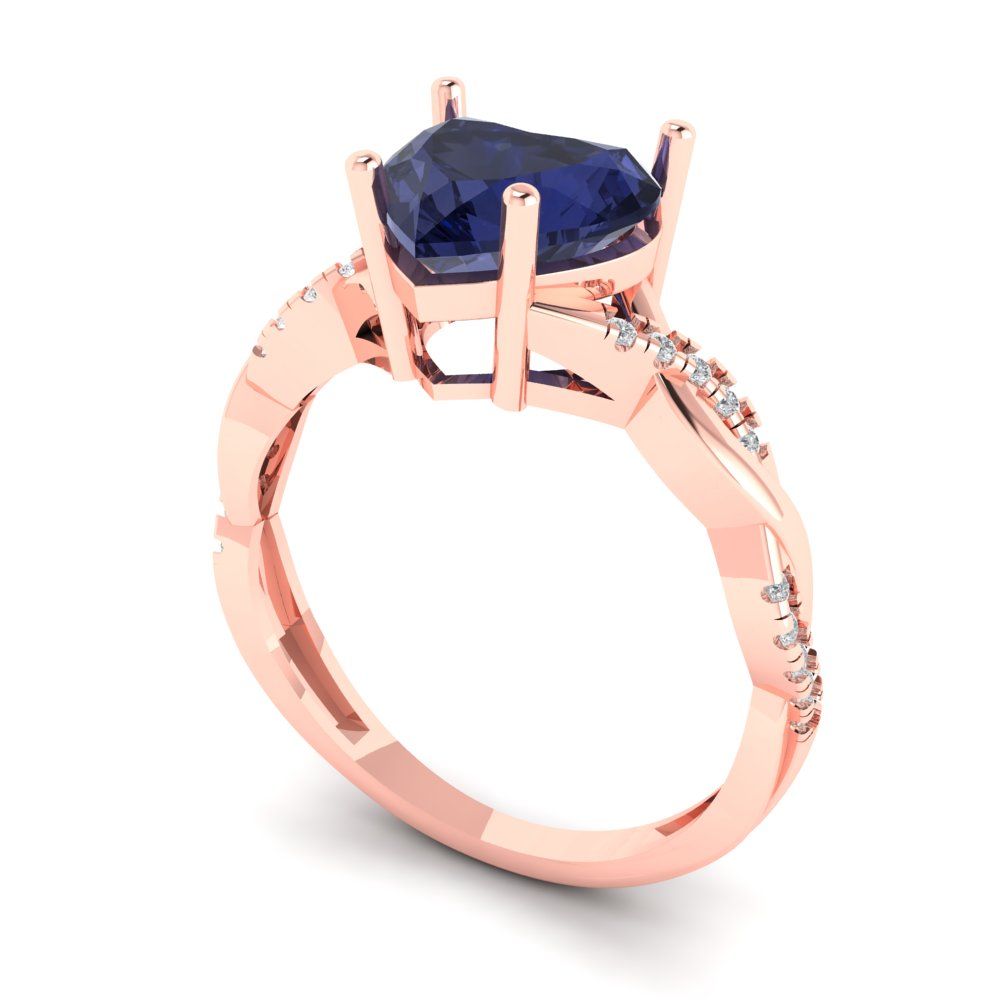 Details about   2.19 Heart Twisted Halo Simulated Blue Sapphire Modern Ring 14k White Gold 