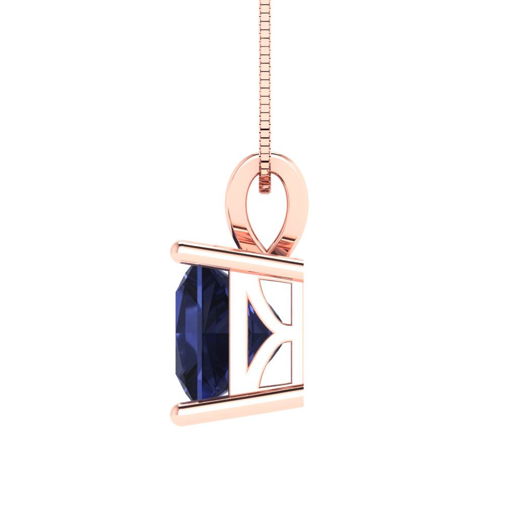 Pre-owned Pucci 2princess Cut Simulated Blue Sapphire Pendant Necklace 18" Chain 14k Pink Gold