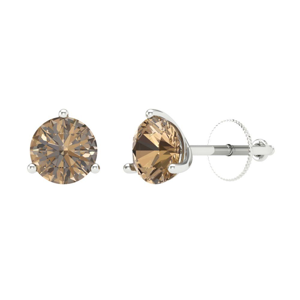 2.0 Round Solitaire Classic Stud Martini Champagne stone Earrings 14k Rose Gold 