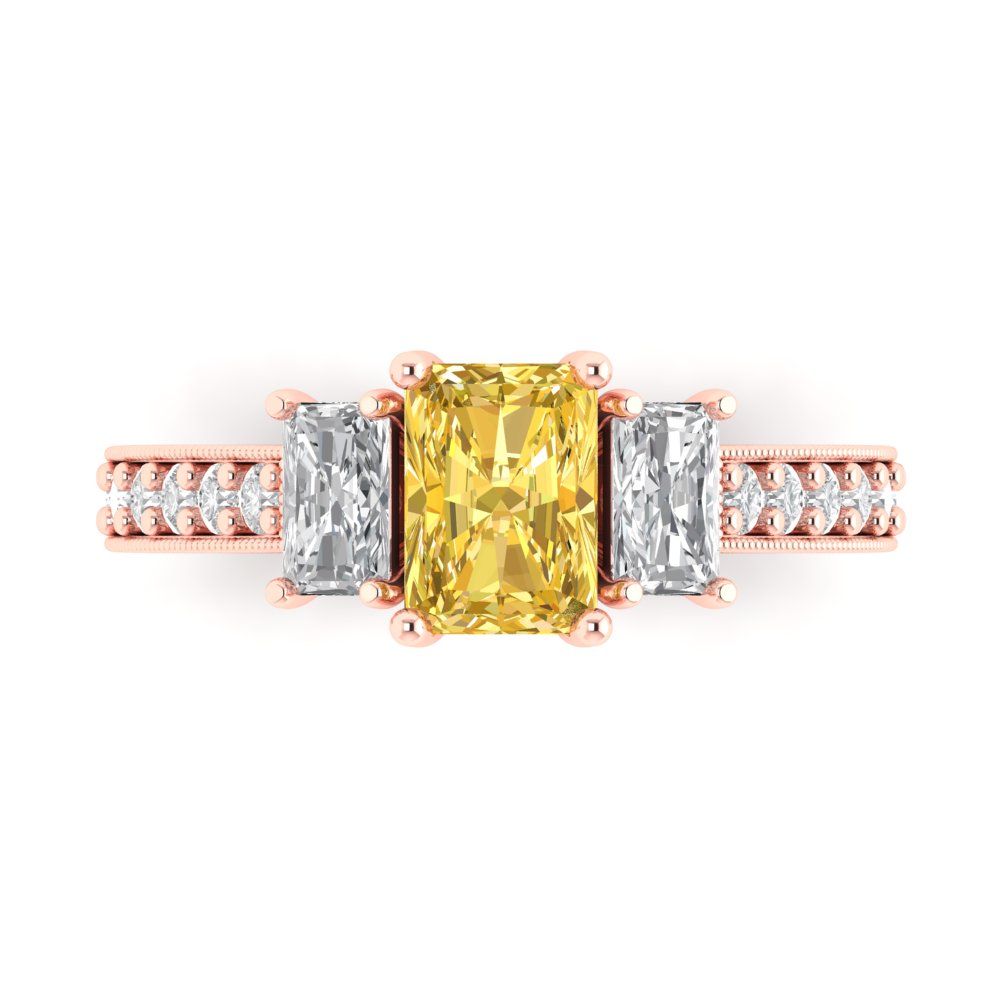 Details about   1.05 ct Emerald 3 stone Real Citrine Modern Statement Ring Solid 14k Pink Gold 