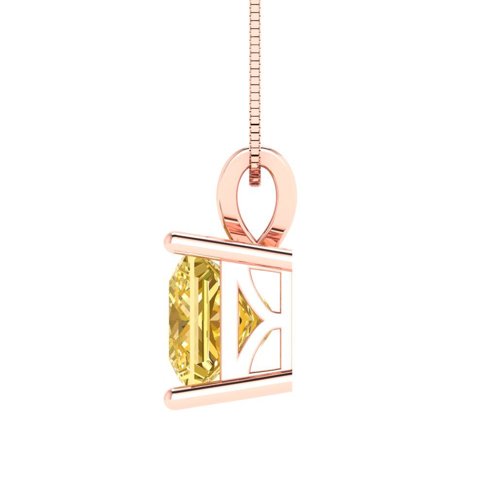 Pre-owned Pucci 2.50 Ct Princess Cut Real Citrine Pendant Necklace 16 Box Chain 14k Pink Gold