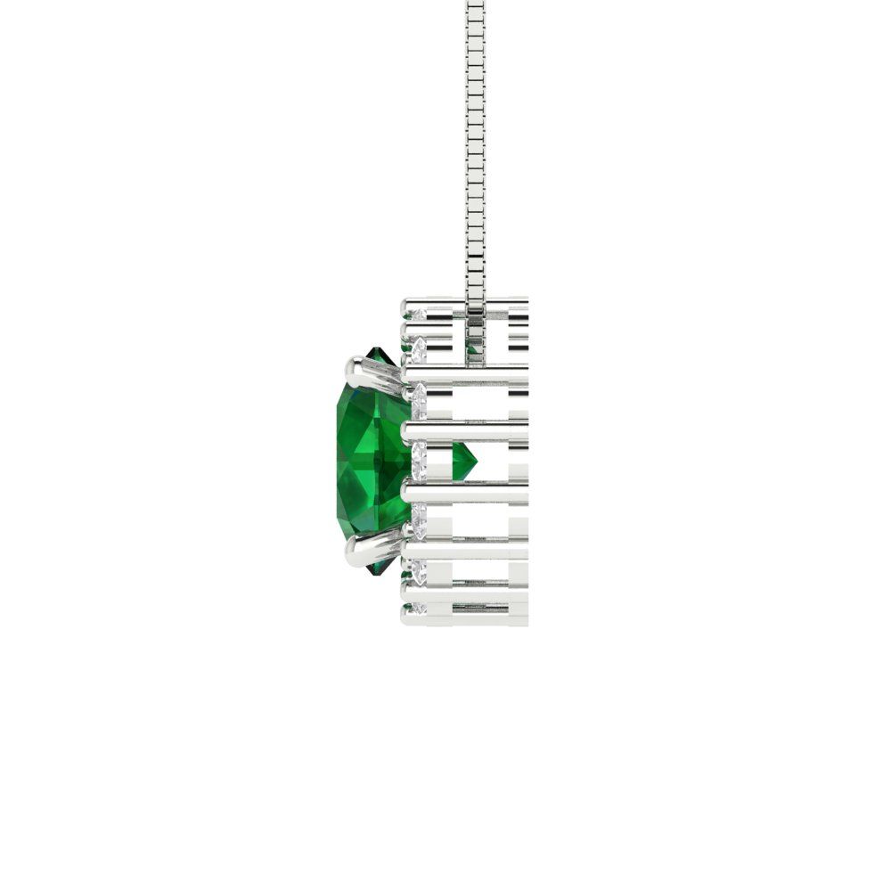 Pre-owned Pucci 1.3 Round Cut Halo Simulated Emerald Pendant Necklace 16" Chain 14k White Gold In Green