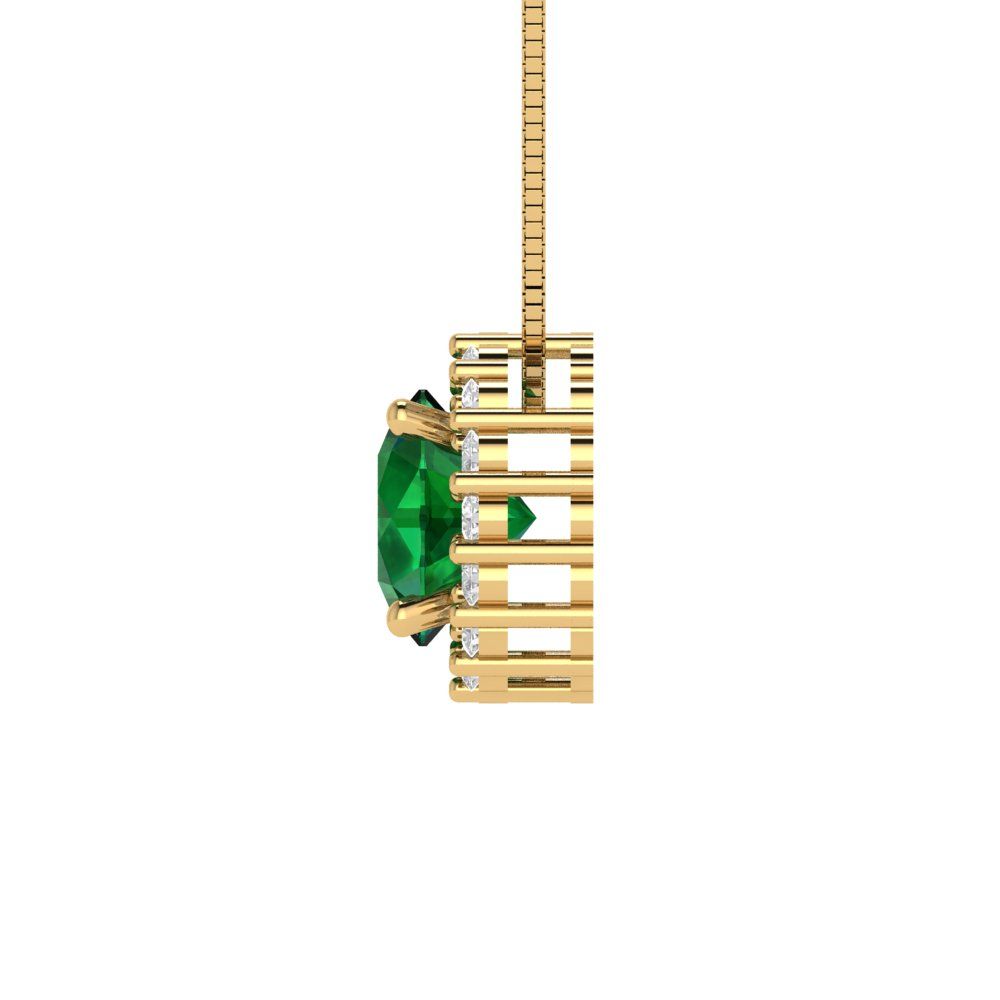 Pre-owned Pucci 1.3 Round Halo Simulated Emerald Pendant Necklace 16" Chain 14k Yellow Gold In Green