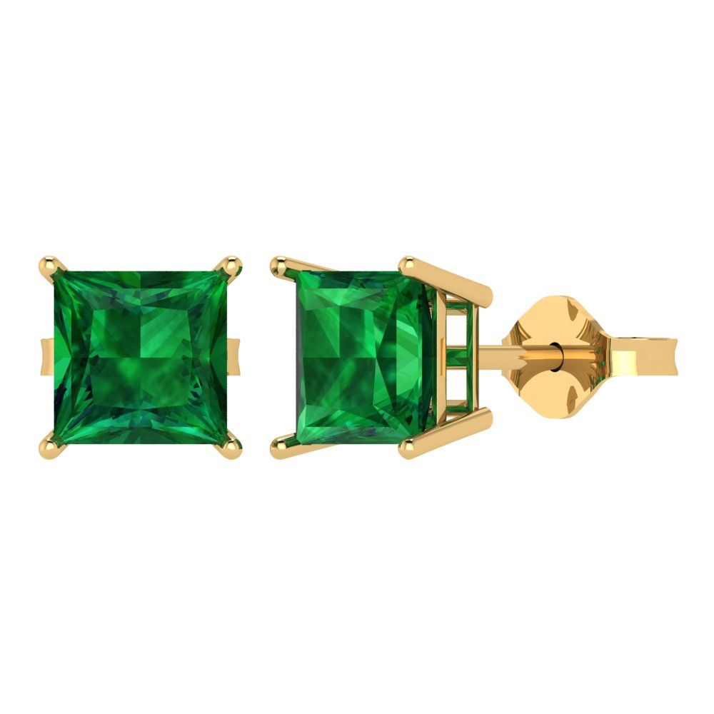 Details about  / 1ct Emerald Cut Classic Studs Yellow Stone 18K Yellow Gold Earrings Push back