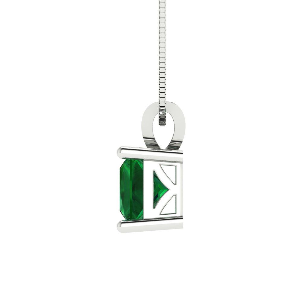 Pre-owned Pucci 1princess Cut Vvs1 Simulated Emerald Pendant Necklace 18" Chain 14k White Gold In Green