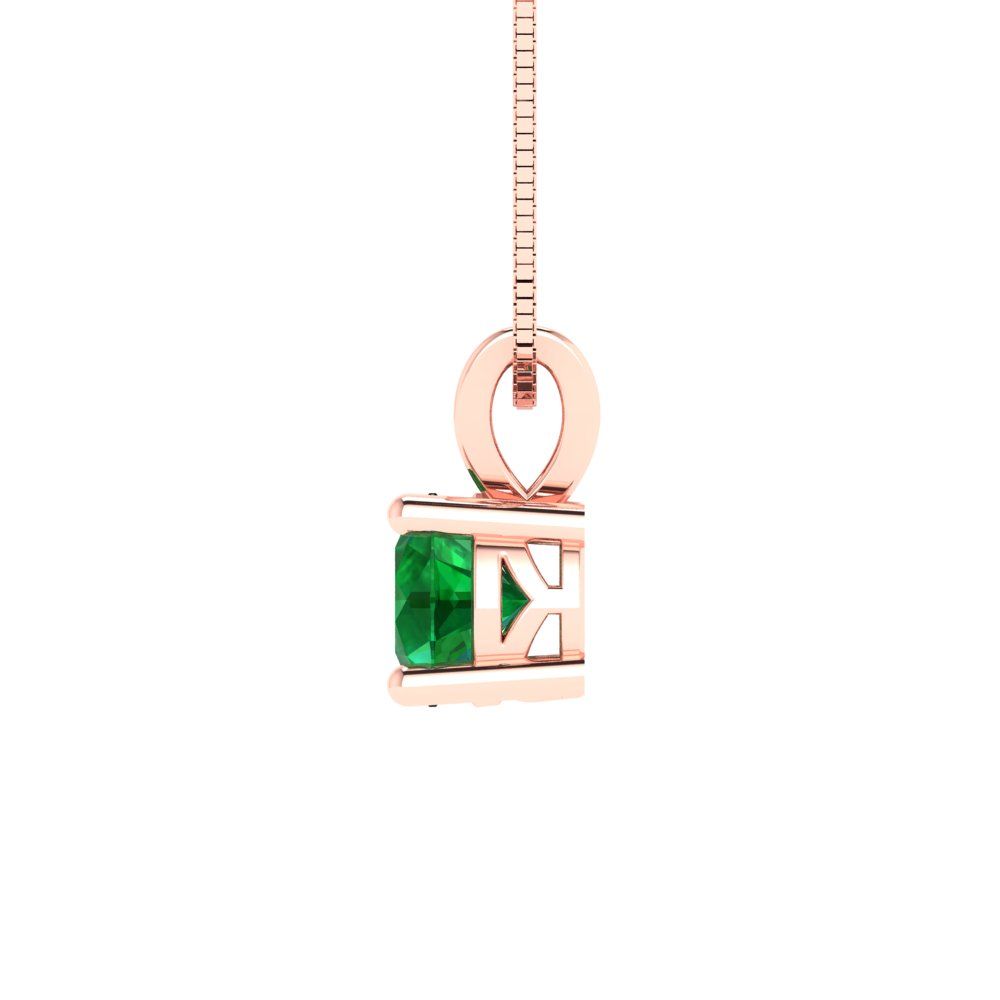 Pre-owned Pucci 0.5 Round Cut Simulated Emerald Pendant Necklace 18" Chain 14k Rose Pink Gold In Green