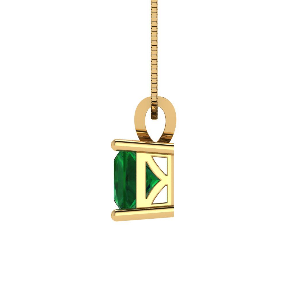 Pre-owned Pucci 1.5 Princess Cut Simulated Emerald Pendant Necklace 18" Chain 14k Yellow Gold In Green