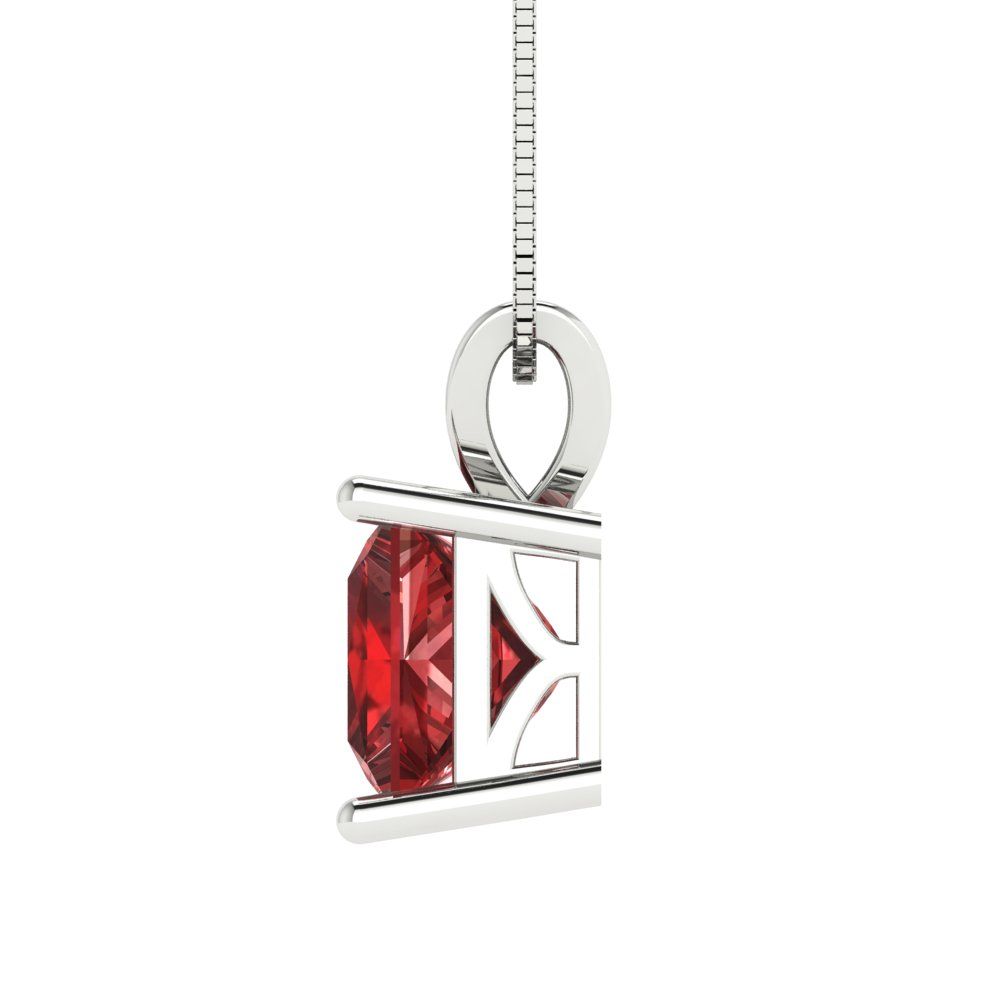 Pre-owned Pucci 2.0 Ct Princess Cut Natural Red Garnet Pendant Necklace 18" Chain 14k White Gold