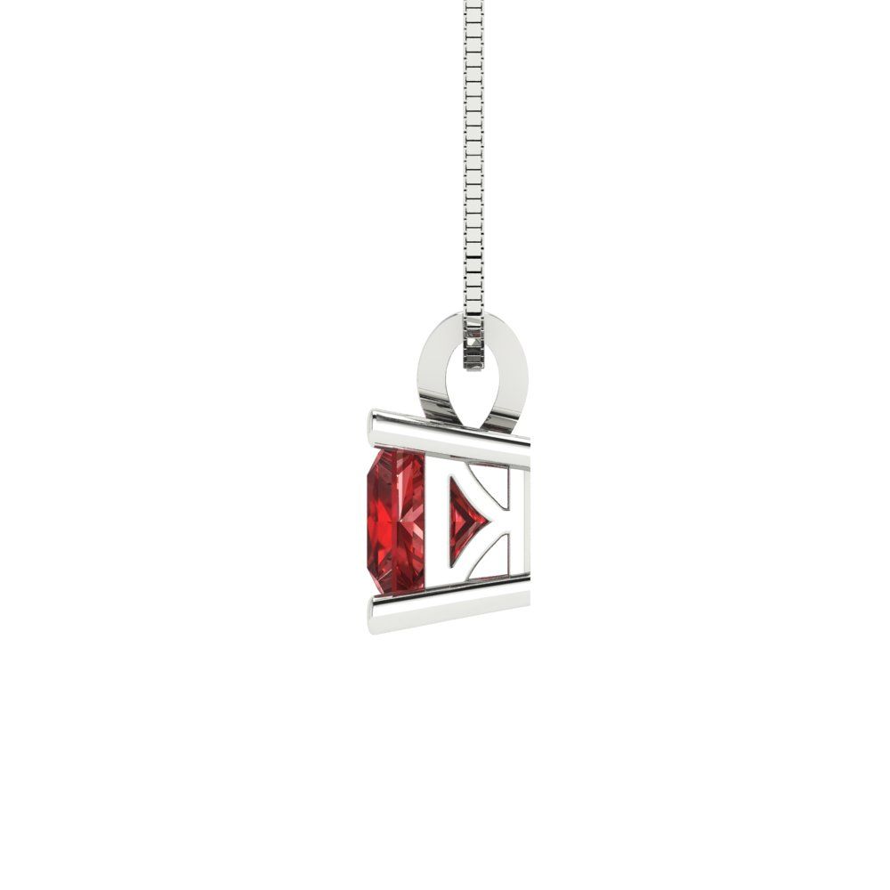 Pre-owned Pucci 3.0 Ct Princess Cut Natural Red Garnet Pendant Necklace 16" Chain 14k White Gold