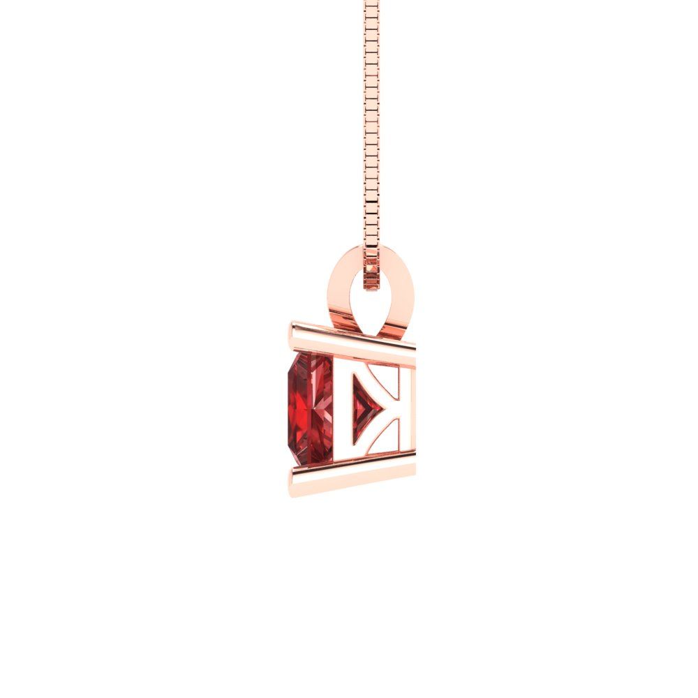Pre-owned Pucci 0.50 Ct Princess Cut Natural Red Garnet Pendant Necklace 18" Chain 14k Pink Gold