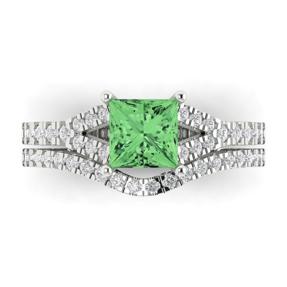 Pre-owned Pucci 2.01ct Princess Mint Green Wedding Statement Ring Set Curved Real 14k White Gold