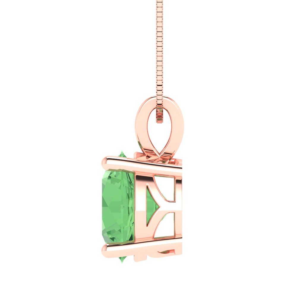 Pre-owned Pucci 3.0 Ct Round Cut Cz Green Pendant Necklace 16" Chain Real 14k Rose Pink Gold