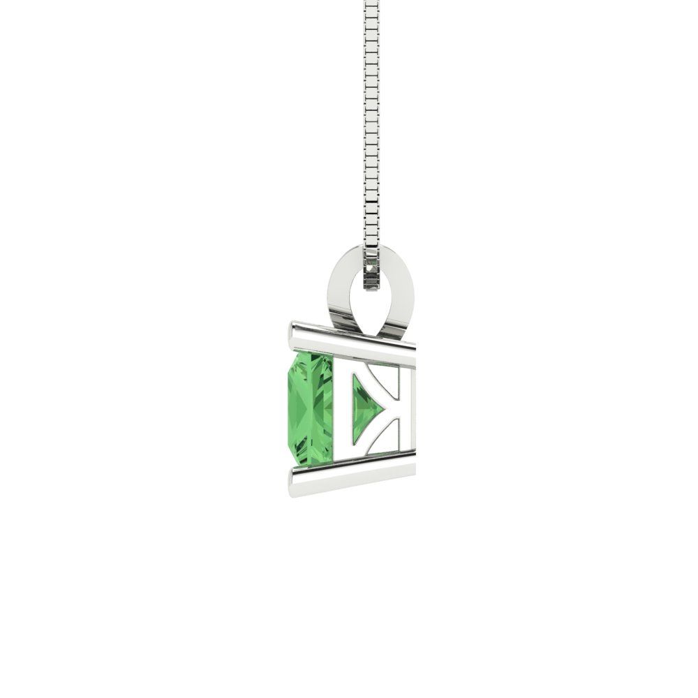 Pre-owned Pucci 2.50 Ct Princess Cut Cz Green Pendant Necklace 18" Chain Real 14k White Gold