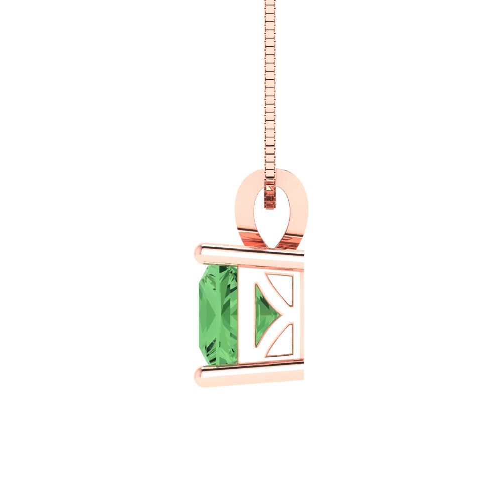 Pre-owned Pucci 0.50 Ct Princess Cut Mint Cz Green Pendant Necklace 16" Chain 14k Rose Pink Gold