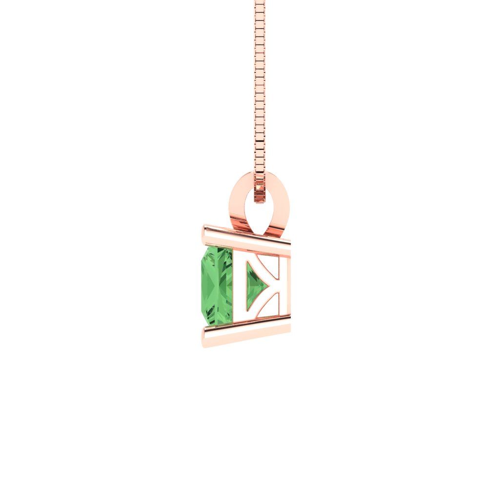 Pre-owned Pucci 0.50ct Princess Cut Mint Cz Green Pendant Necklace 16" Chain 14k Pink Solid Gold