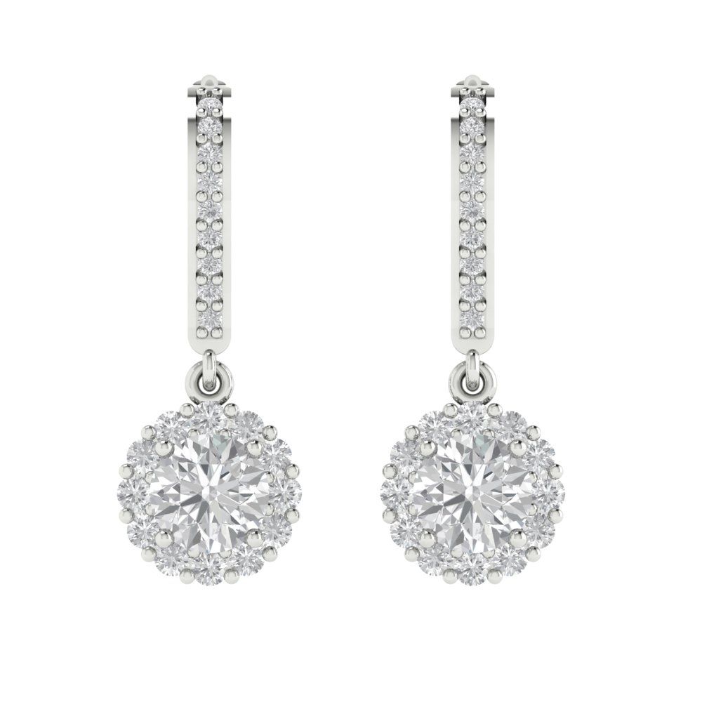 Pre-owned Pucci 2.2ct Round Cut Halo Classic Drop Dangle Earrings 14k White Gold Real Moissanite