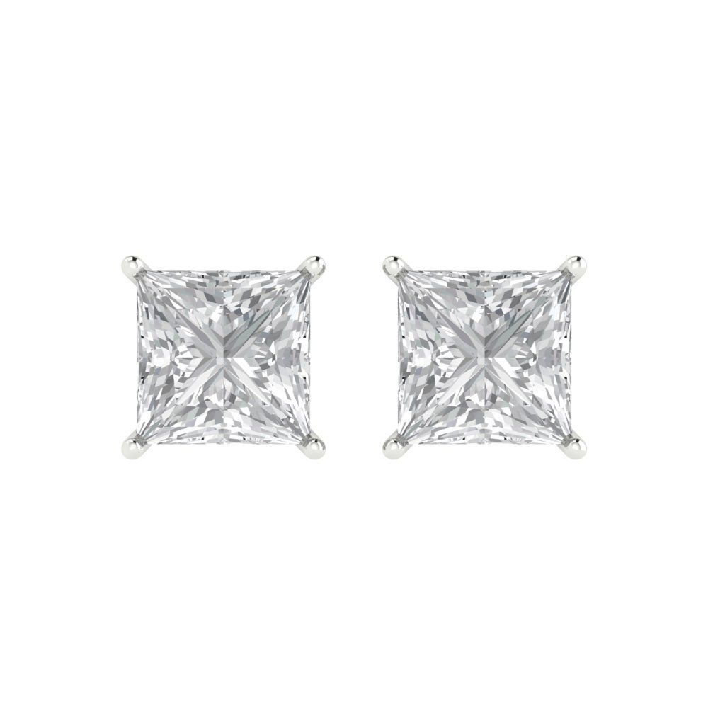4.0 ct Princess Cut Solitaire Stud Earrings Solid 14k Real White Gold ...