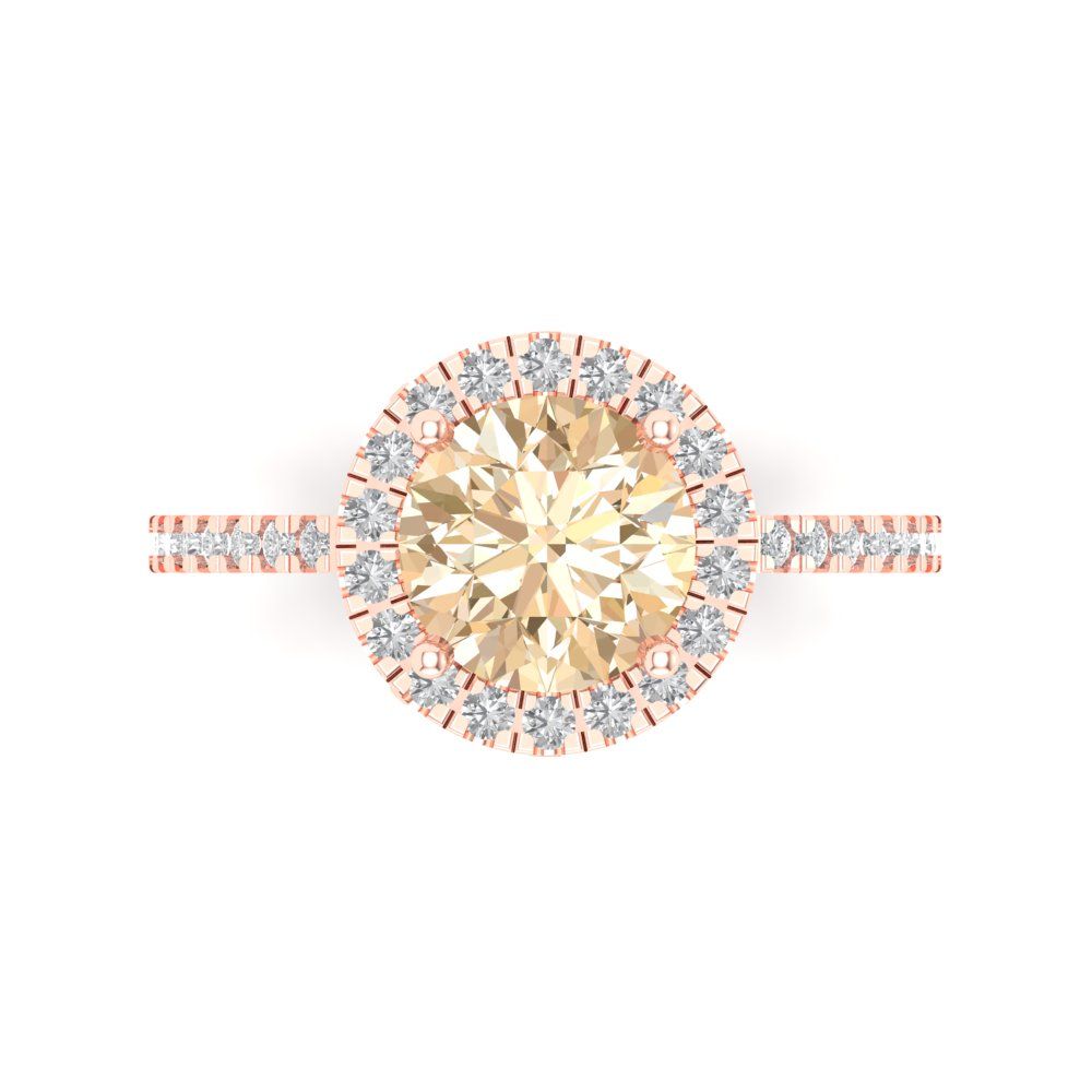 1.85ct Round halo Natural Morganite Classic Bridal Statement Ring 14k Pink Gold 