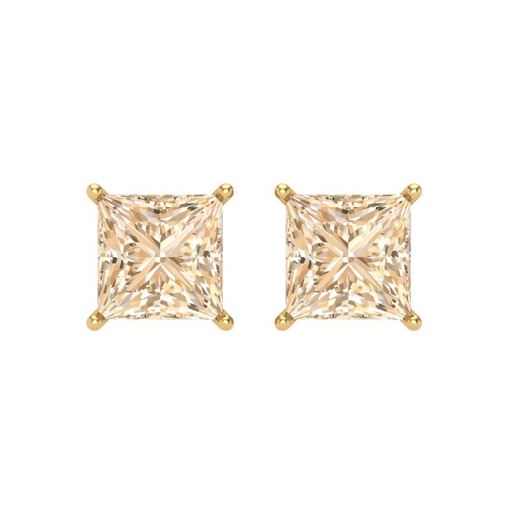 Pre-owned Pucci 4ct Princess Cut Solitaire Classic Stud Real Morganite Earrings 14k Yellow Gold In D