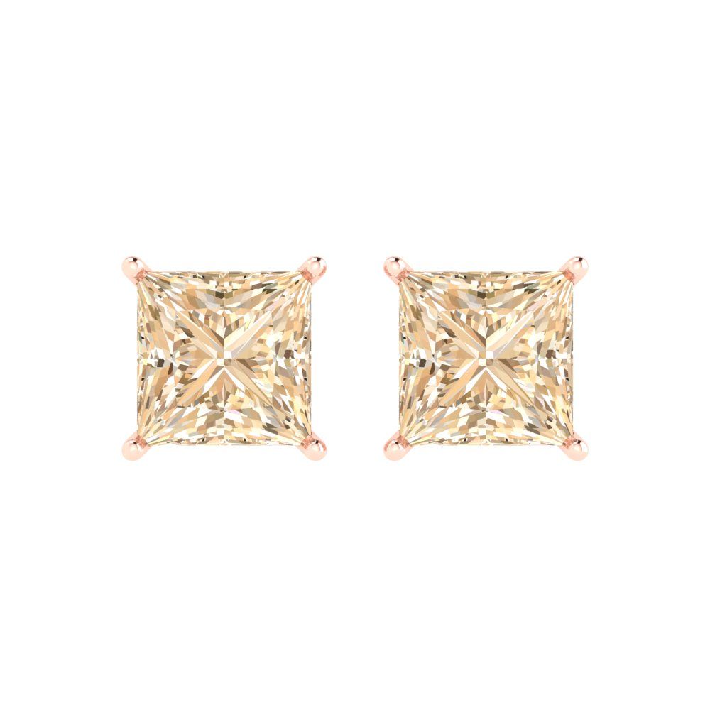 Pre-owned Pucci 3.0 Ct Princess Real Morganite Classic Stud Earrings 14k Pink Gold Push Back In D