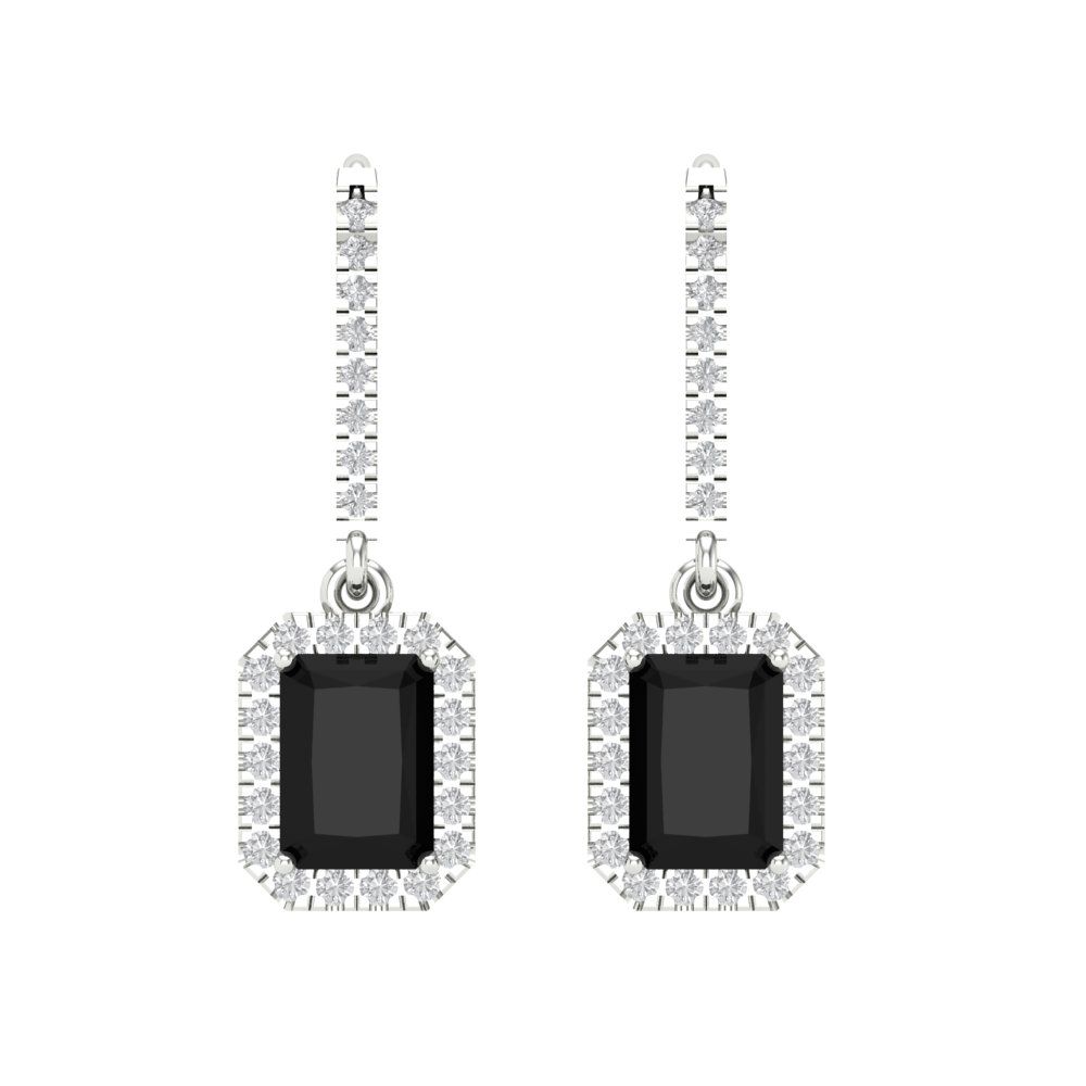 Pre-owned Pucci 3.57ct Emerald Round Halo Classic Drop Dangle Onyx Earrings Solid 14k White Gold