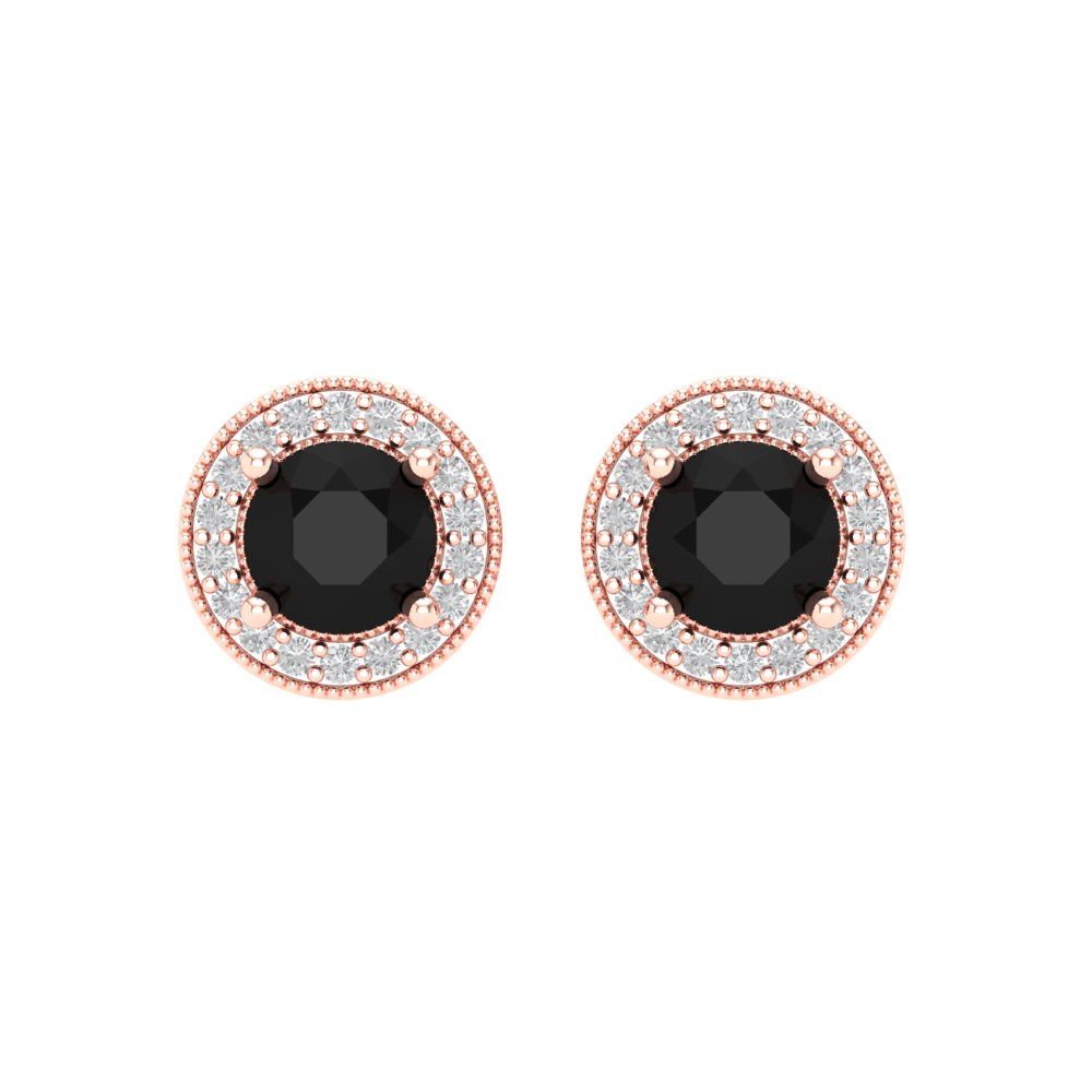 Pre-owned Pucci 3.6 Round Halo Classic Designer Stud Natural Onyx Earrings 14k Rose Pink Gold