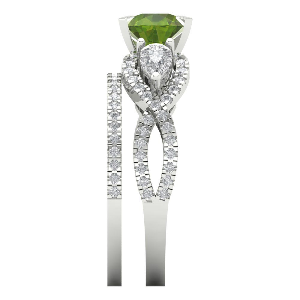 Pre-owned Pucci 2 Round Pear 3 Stone Real Peridot Wedding Statement Ring Set 14k White Gold In Green