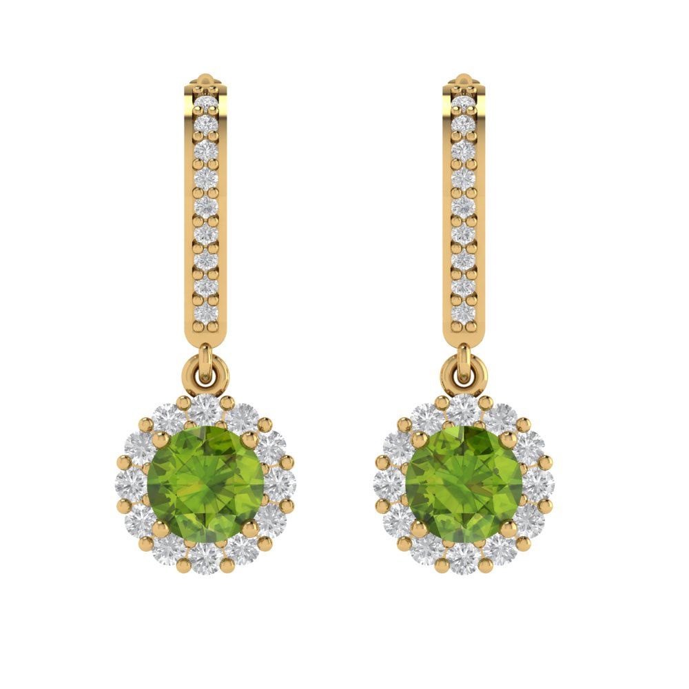 Pre-owned Pucci 3.55 Round Cut Halo Classic Drop Dangle Real Peridot Earrings 14k Yellow Gold In Green
