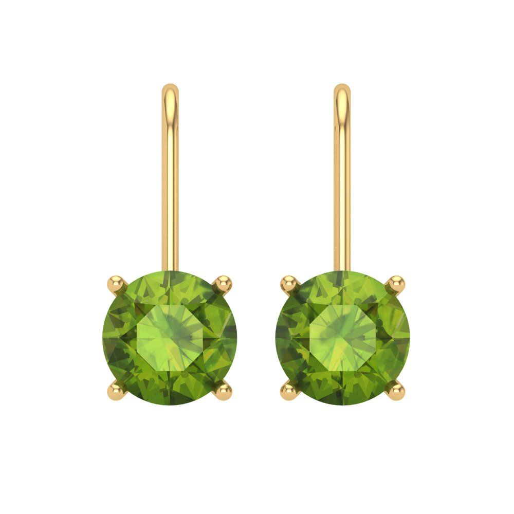 Pre-owned Pucci 3ct Round Solitaire Classic Drop Dangle Real Peridot Earrings 14k Yellow Gold
