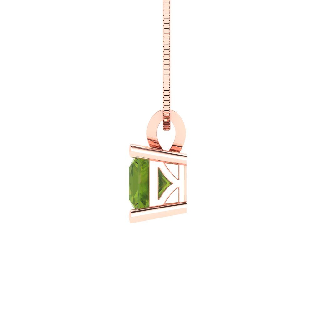 Pre-owned Pucci 3ct Princess Cut Natural Peridot Pendant Necklace 16" Chain Solid 14k Pink Gold In Green