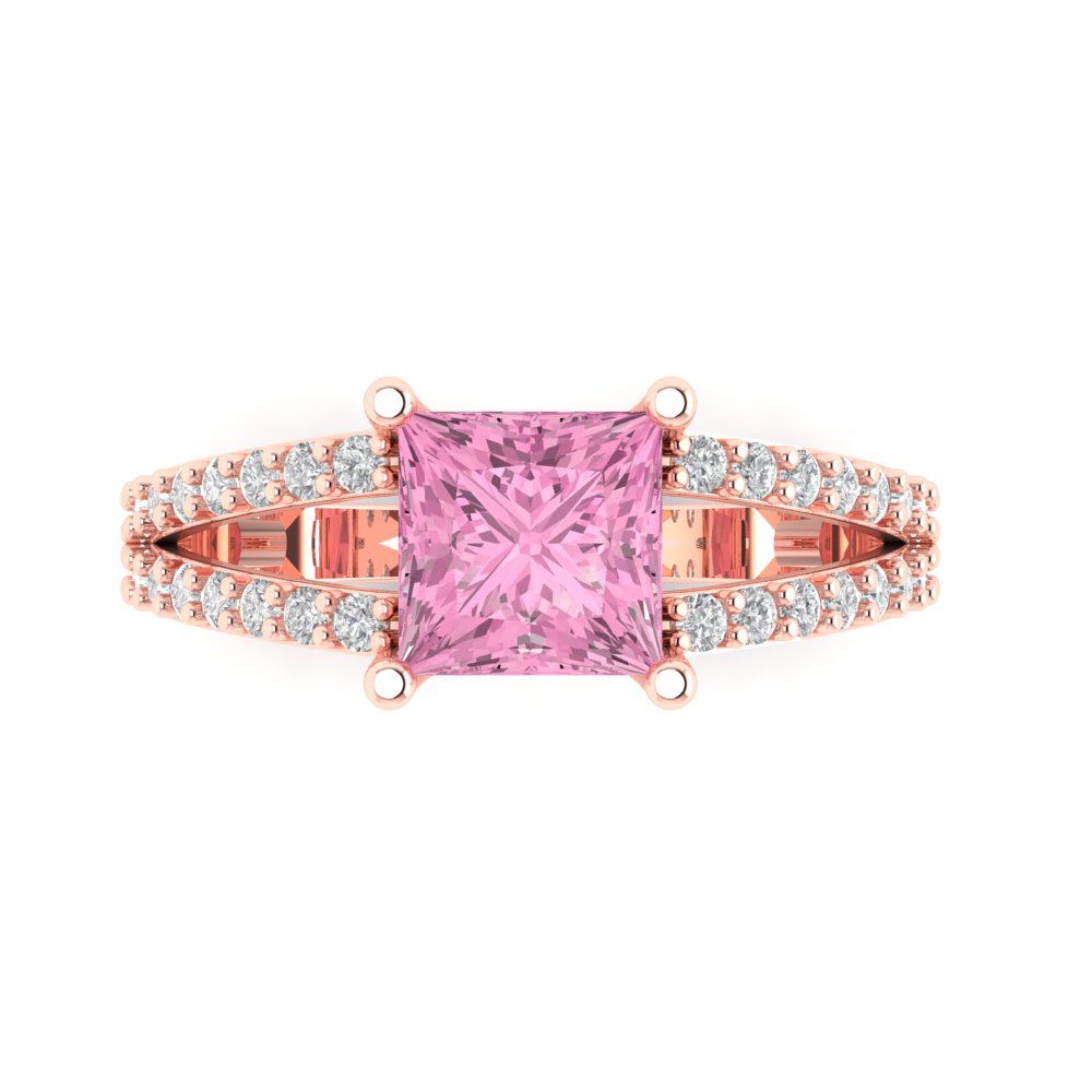Details about   2.42 Princess split shank Pink CZ Statement Engagement Ring Real 14k Yellow Gold 