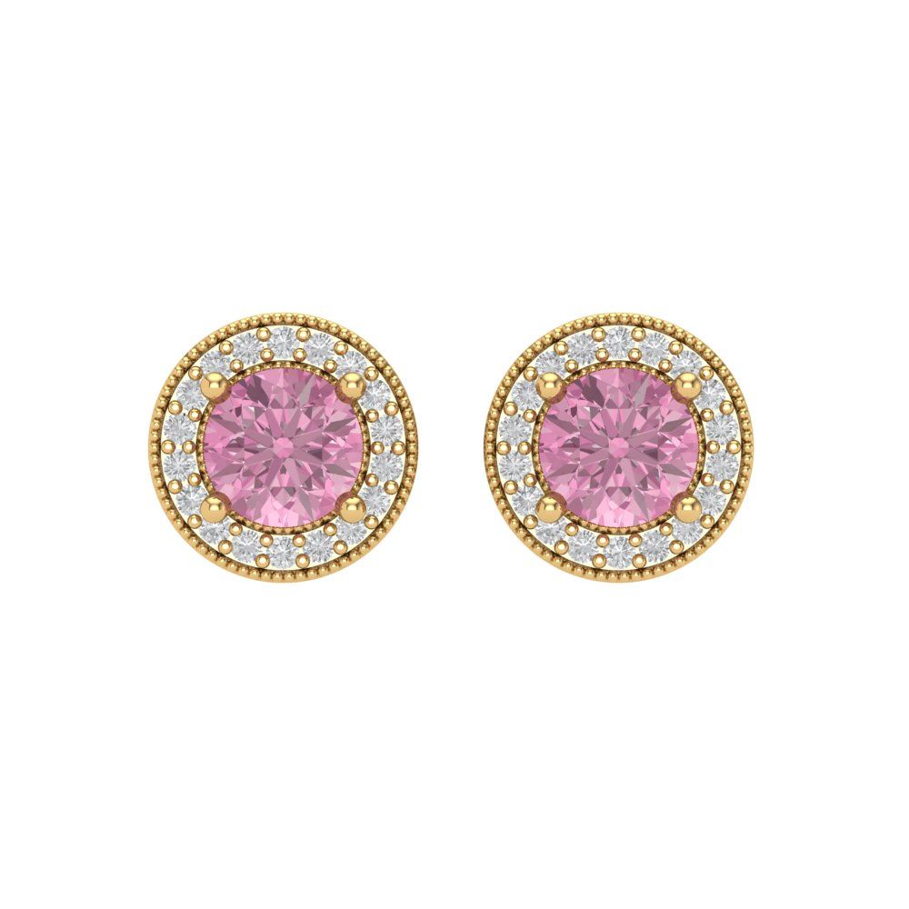 Pre-owned Pucci 3.60 Round Cut Halo Classic Designer Stud Pink Stone Earrings 14k Yellow Gold