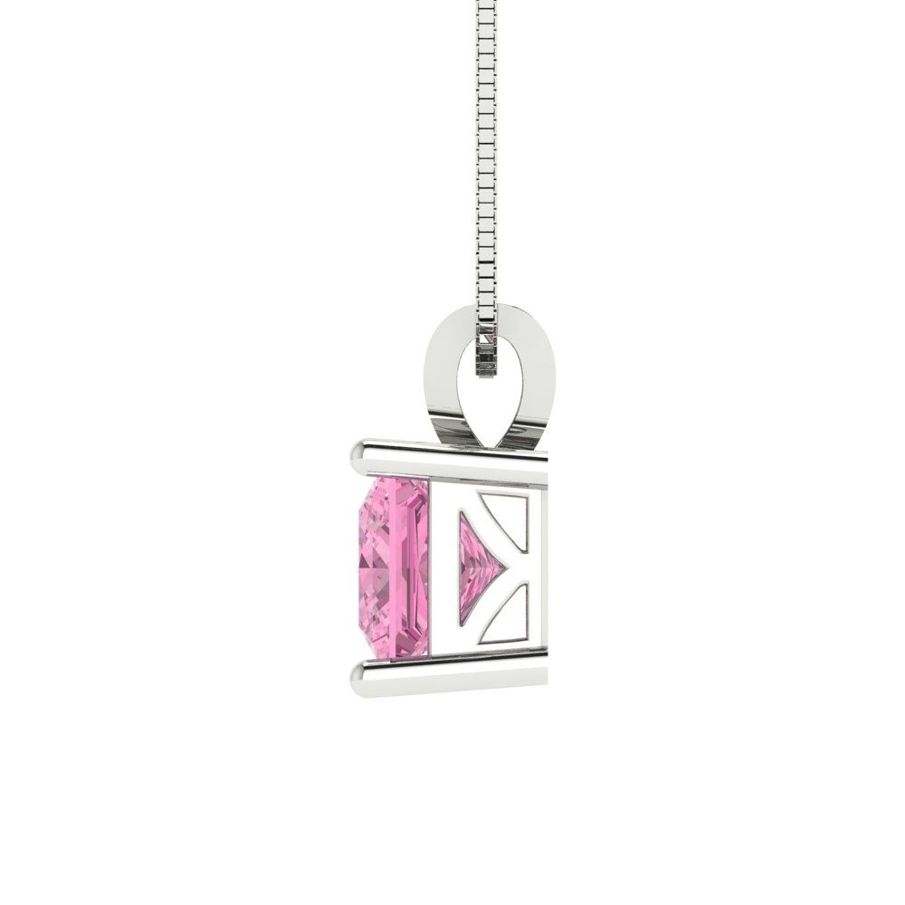 Pre-owned Pucci 1.0 Ct Princess Cut Cz Pink Pendant Necklace 18" Chain Real 14k White Gold