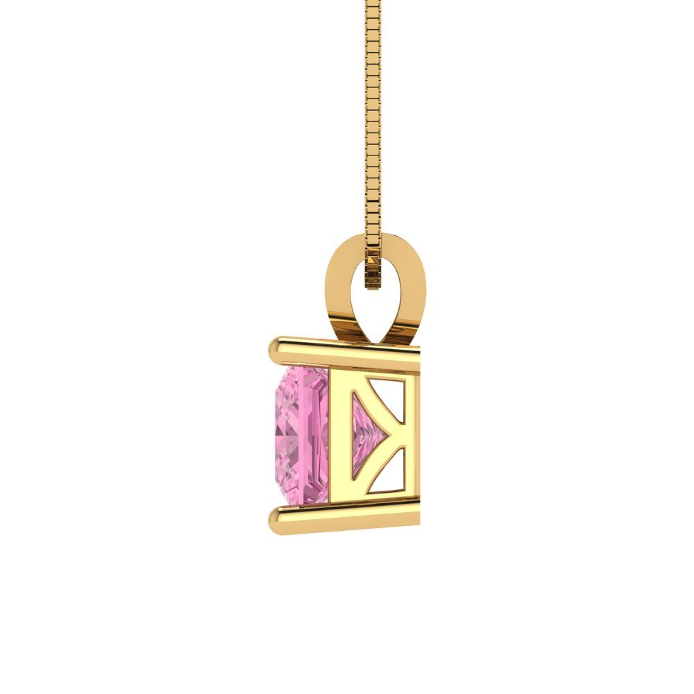 Pre-owned Pucci 1.0 Ct Princess Cut Cz Pink Pendant Necklace 18" Chain Real 14k Yellow Gold