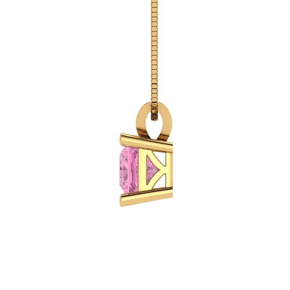 Pre-owned Pucci 2.50ct Princess Cut Cz Pink Pendant Necklace 18" Chain Real 14k Yellow Gold