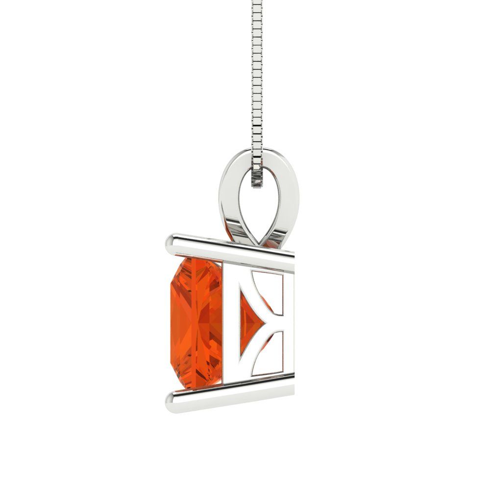 Pre-owned Pucci 2.50 Ct Princess Cut Cz Red Pendant Necklace 16" Chain Real 14k White Gold