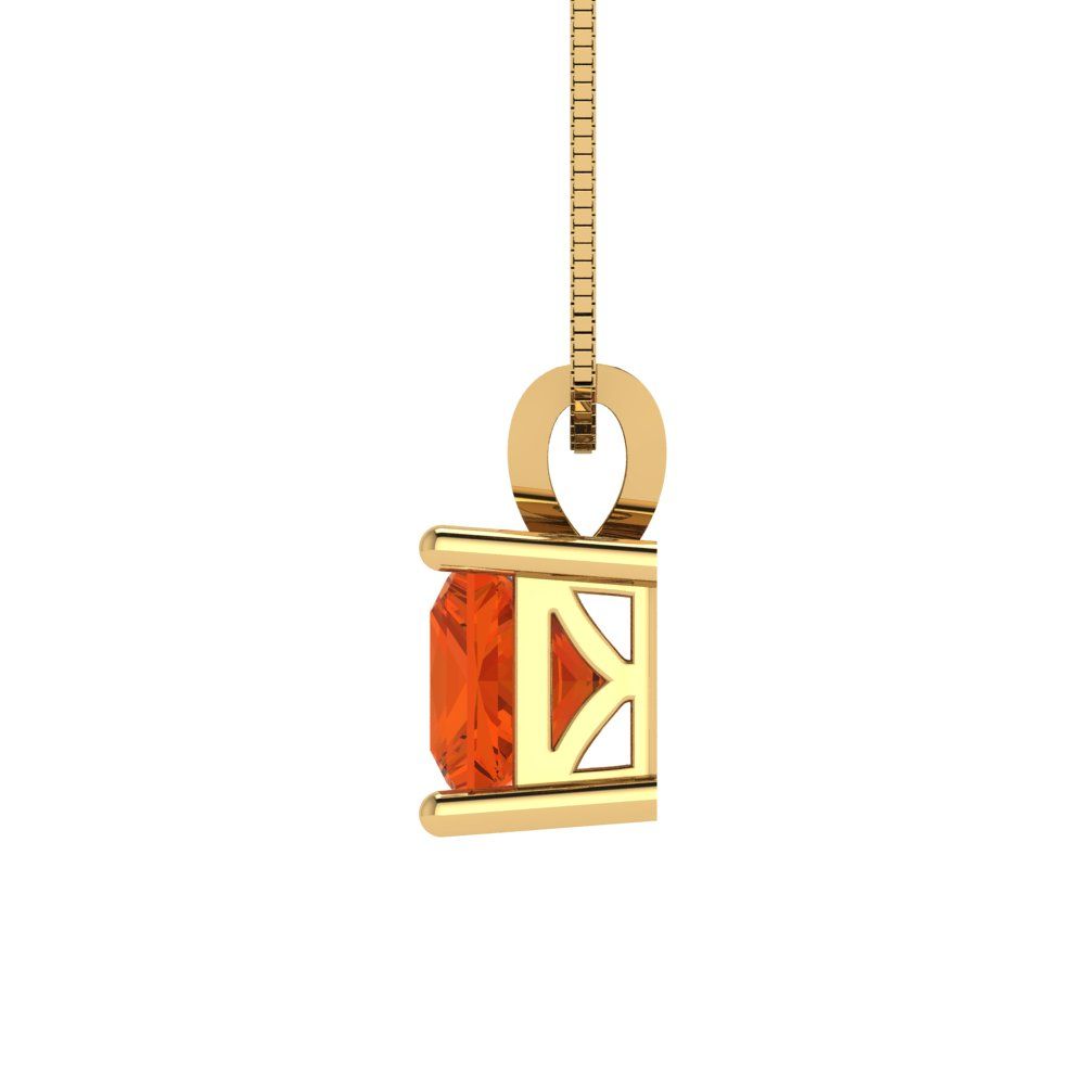 Pre-owned Pucci 3.0 Ct Princess Cut Cz Red Pendant Necklace 18" Chain Real 14k Yellow Gold