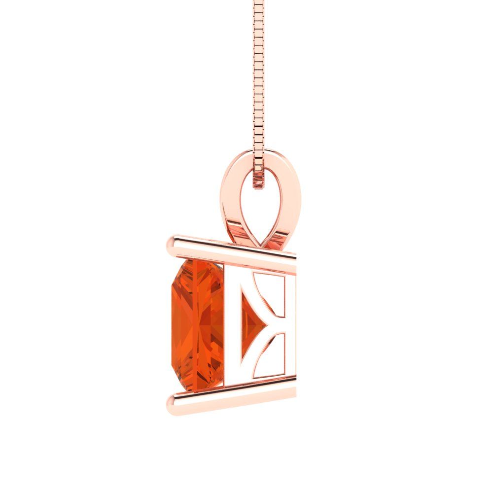 Pre-owned Pucci 0.50ct Princess Cut Red Cz Vvs1 Pendant Necklace 16" Chain Real 14k Pink Gold